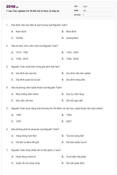 7 câu Trắc nghiệm Cô Tô Kết nối tri thức có đáp án