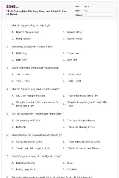 11 câu Trắc nghiệm Cửu Long Giang ta ơi Kết nối tri thức có đáp án