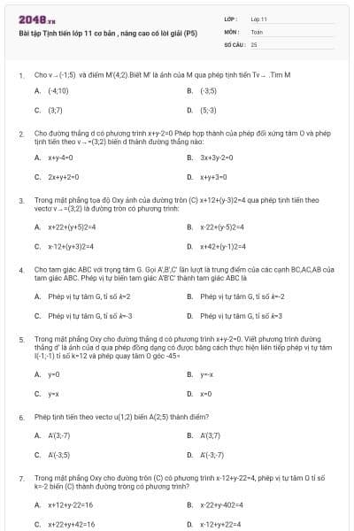 Bài tập Tịnh tiến lớp 11 cơ bản , nâng cao có lời giải (P5)