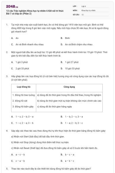 12 câu Trắc nghiệm Khoa học tự nhiên 6 Kết nối tri thức Bài 7 có đáp án (Phần 2)
