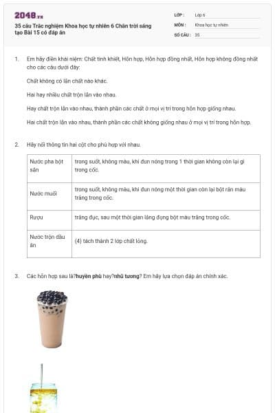 35 câu Trắc nghiệm Khoa học tự nhiên 6 Chân trời sáng tạo Bài 15 có đáp án