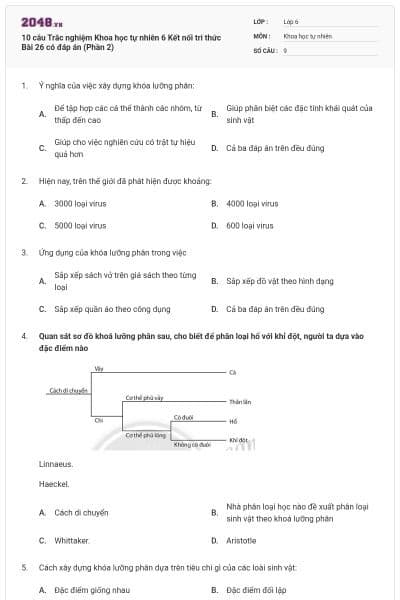 10 câu Trắc nghiệm Khoa học tự nhiên 6 Kết nối tri thức Bài 26 có đáp án (Phần 2)
