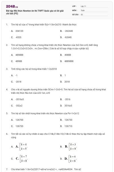 Bài tập Nhị thức Newton ôn thi THPT Quốc gia có lời giải chi tiết (P5)