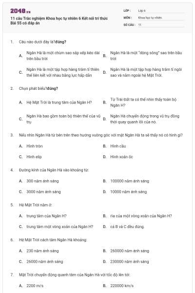 11 câu Trắc nghiệm Khoa học tự nhiên 6 Kết nối tri thức Bài 55 có đáp án