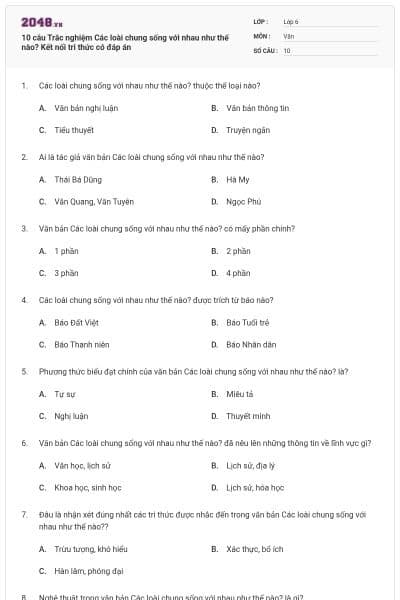 10 câu Trắc nghiệm Các loài chung sống với nhau như thế nào? Kết nối tri thức có đáp án