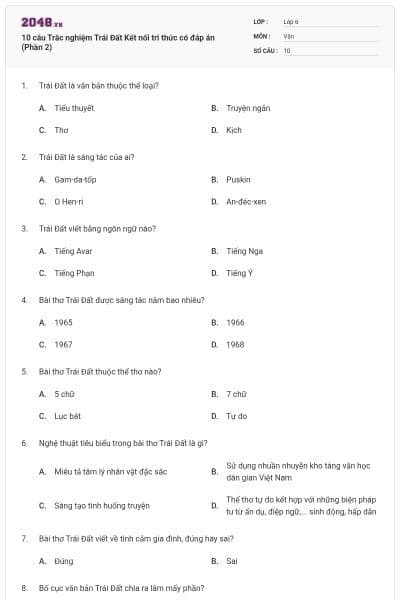 10 câu Trắc nghiệm Trái Đất Kết nối tri thức có đáp án (Phần 2)