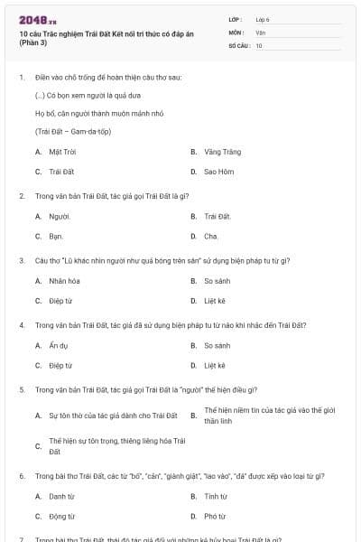 10 câu Trắc nghiệm Trái Đất Kết nối tri thức có đáp án (Phần 3)