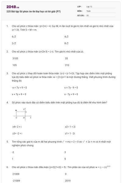 225 Bài tập Số phức ôn thi Đại học có lời giải (P7)