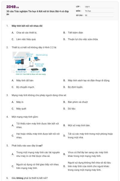 30 câu Trắc nghiệm Tin học 6 Kết nối tri thức Bài 4 có đáp án