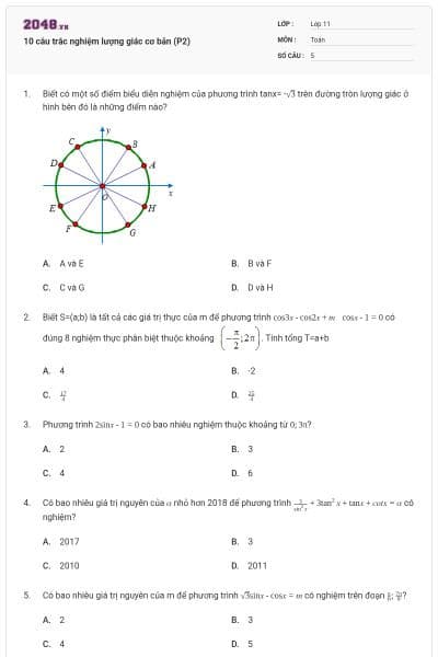 10 câu trắc nghiệm lượng giác cơ bản (P2)