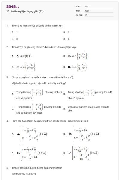 15 câu tắc nghiệm lượng giác (P1)