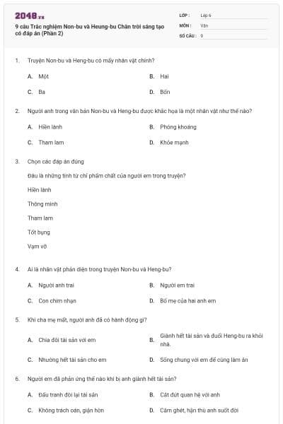 9 câu Trắc nghiệm Non-bu và Heung-bu Chân trời sáng tạo có đáp án (Phần 2)