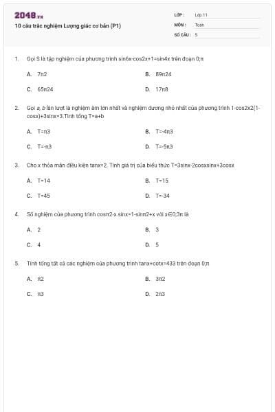 10 câu trắc nghiệm Lượng giác cơ bản (P1)