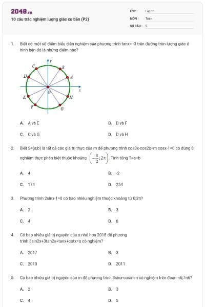 10 câu trắc nghiệm lượng giác cơ bản (P2)