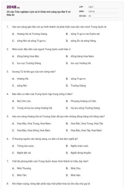 25 câu Trắc nghiệm Lịch sử 6 Chân trời sáng tạo Bài 9 có đáp án