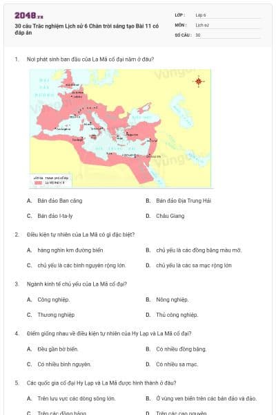 30 câu Trắc nghiệm Lịch sử 6 Chân trời sáng tạo Bài 11 có đáp án