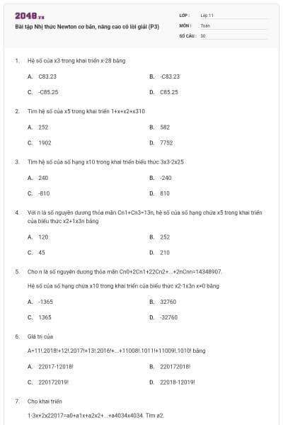 Bài tập Nhị thức Newton cơ bản, nâng cao có lời giải (P3)