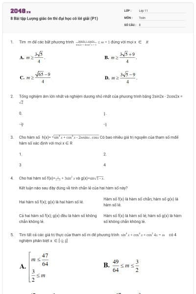 8 Bài tập Lượng giác ôn thi đại học có lời giải (P1)