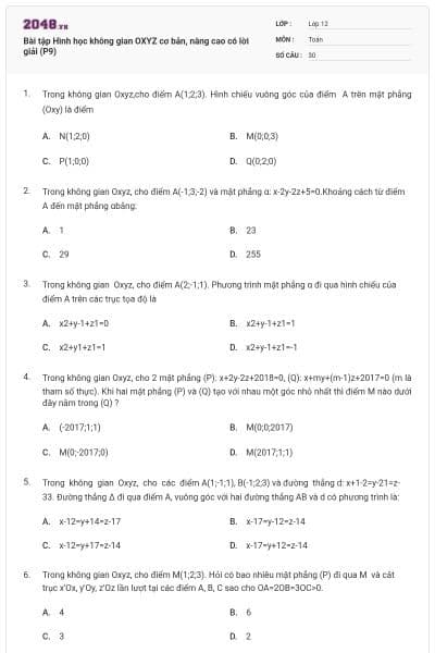 Bài tập Hình học không gian OXYZ cơ bản, nâng cao có lời giải (P9)