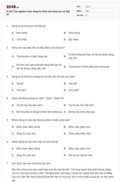 8 câu Trắc nghiệm Cụm động từ Chân trời sáng tạo có đáp án