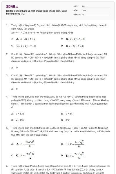 Bài tập đường thẳng và mặt phẳng trong không gian. Quan hệ song song (P2)