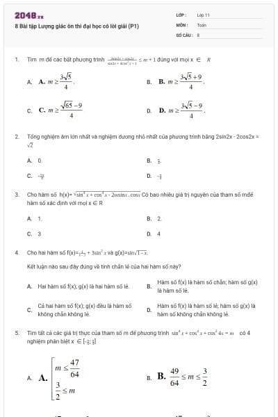 8 Bài tập Lượng giác ôn thi đại học có lời giải (P1)