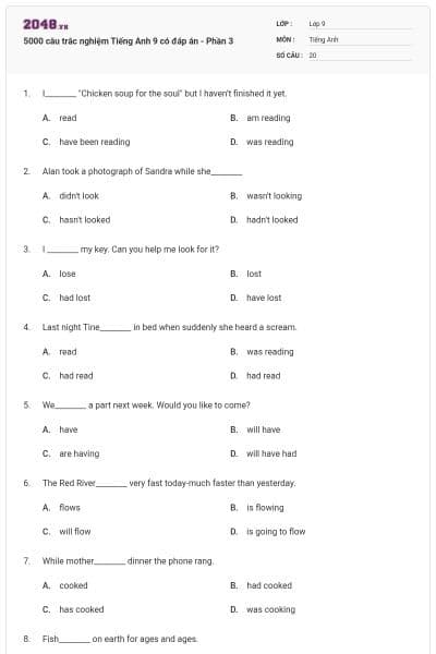 5000 câu trắc nghiệm Tiếng Anh 9 có đáp án - Phần 3