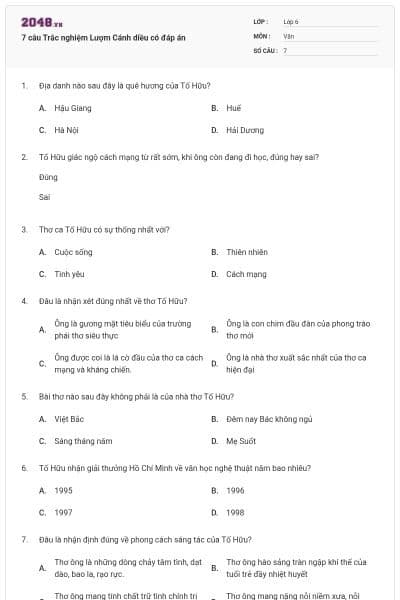 7 câu Trắc nghiệm Lượm Cánh diều có đáp án