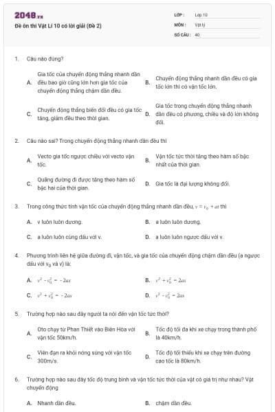 Đề ôn thi Vật Lí 10 có lời giải (Đề 2)