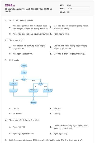 30 câu Trắc nghiệm Tin học 6 Kết nối tri thức Bài 15 có đáp án