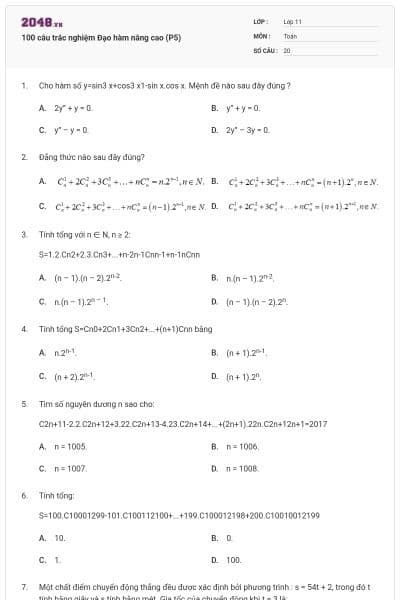 100 câu trắc nghiệm Đạo hàm nâng cao (P5)