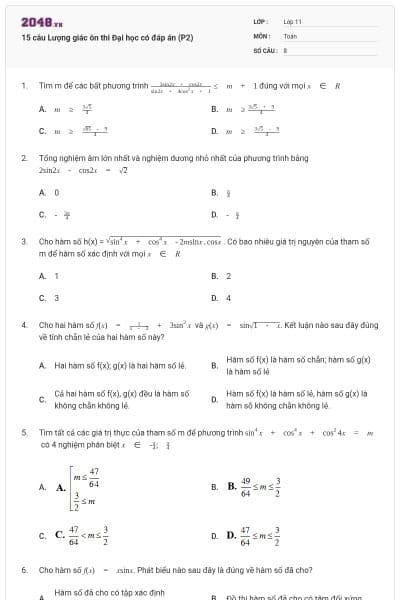 15 câu Lượng giác ôn thi Đại học có đáp án (P2)