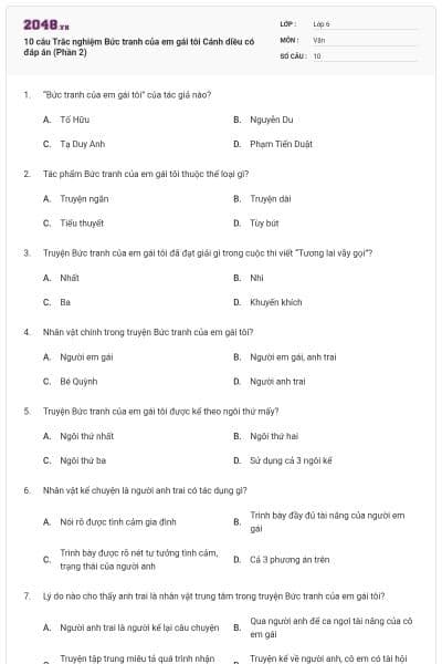 10 câu Trắc nghiệm Bức tranh của em gái tôi Cánh diều có đáp án (Phần 2)