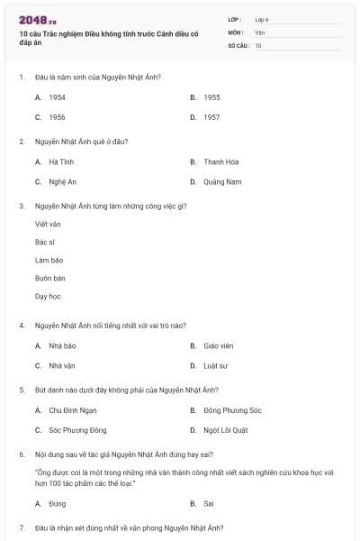 10 câu Trắc nghiệm Điều không tính trước Cánh diều có đáp án