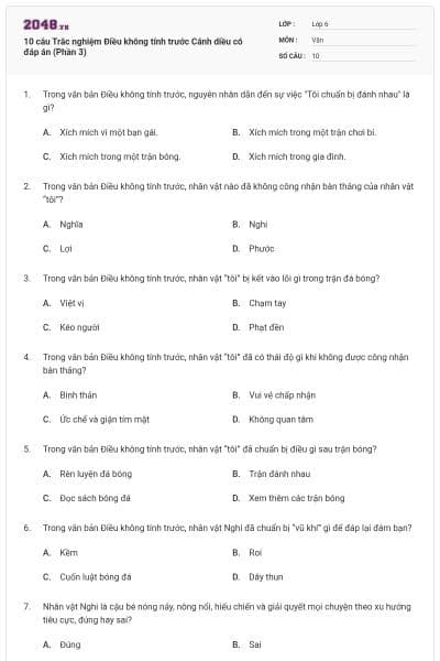 10 câu Trắc nghiệm Điều không tính trước Cánh diều có đáp án (Phần 3)