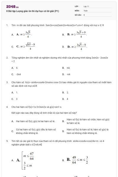 8 Bài tập Lượng giác ôn thi đại học có lời giải (P1)