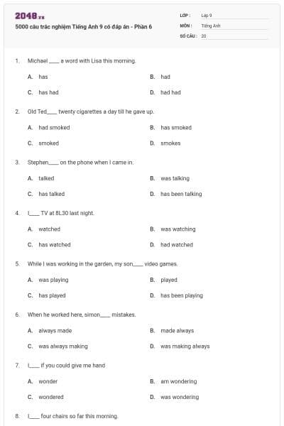 5000 câu trắc nghiệm Tiếng Anh 9 có đáp án - Phần 6