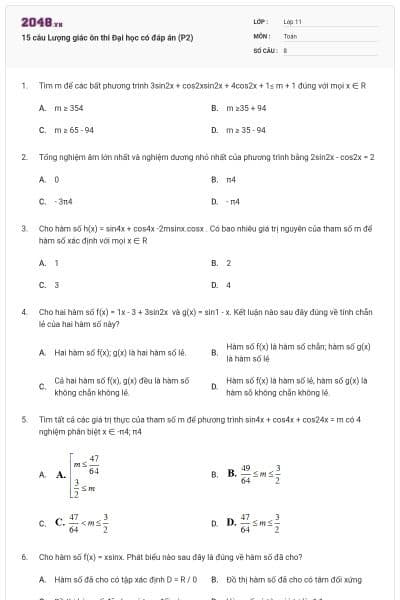 15 câu Lượng giác ôn thi Đại học có đáp án (P2)