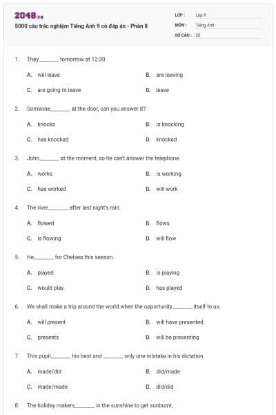 5000 câu trắc nghiệm Tiếng Anh 9 có đáp án - Phần 8