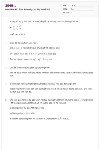 Đề thi Học kì 2 Toán 9 chọn lọc, có đáp án (Đề 11)