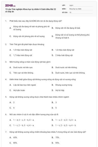 15 câu Trắc nghiệm Khoa học tự nhiên 6 Cánh diều Bài 22 có đáp án