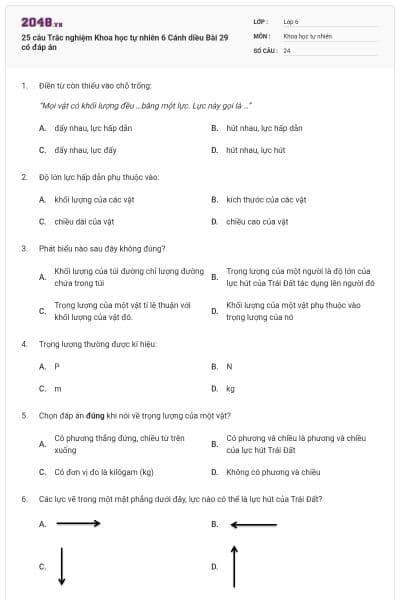 25 câu Trắc nghiệm Khoa học tự nhiên 6 Cánh diều Bài 29 có đáp án
