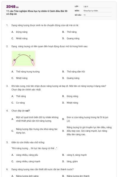11 câu Trắc nghiệm Khoa học tự nhiên 6 Cánh diều Bài 30 có đáp án