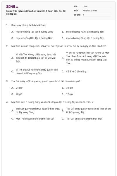 5 câu Trắc nghiệm Khoa học tự nhiên 6 Cánh diều Bài 33 có đáp án