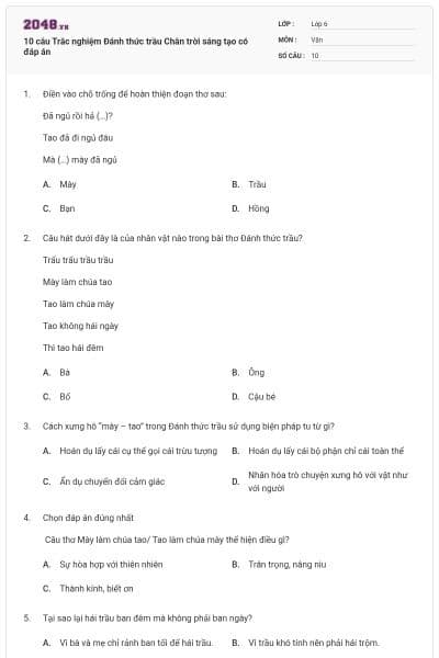 10 câu Trắc nghiệm Đánh thức trầu Chân trời sáng tạo có đáp án