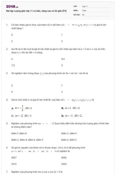 Bài tập Lượng giác lớp 11 cơ bản, nâng cao có lời giải (P4)