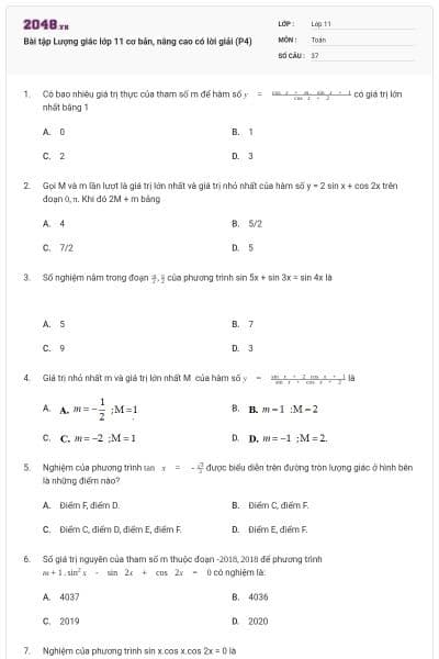 Bài tập Lượng giác lớp 11 cơ bản, nâng cao có lời giải (P4)