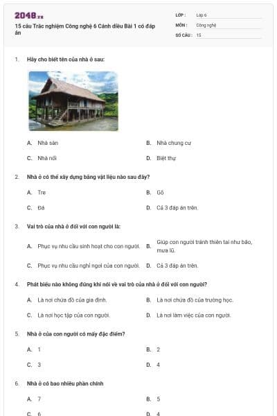 15 câu Trắc nghiệm Công nghệ 6 Cánh diều Bài 1 có đáp án