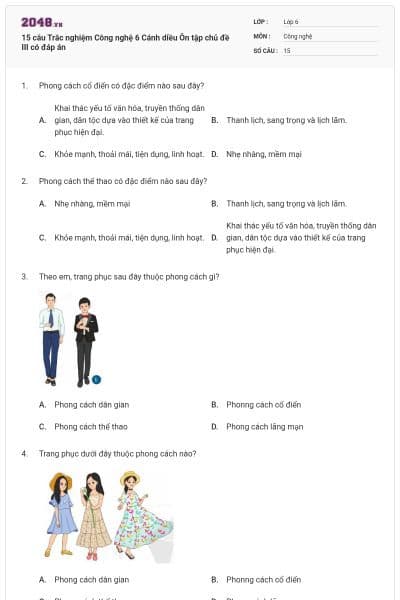 15 câu Trắc nghiệm Công nghệ 6 Cánh diều Ôn tập chủ đề III có đáp án