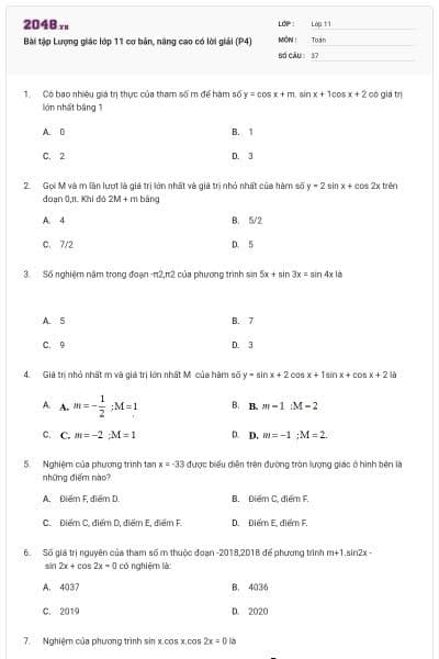 Bài tập Lượng giác lớp 11 cơ bản, nâng cao có lời giải (P4)